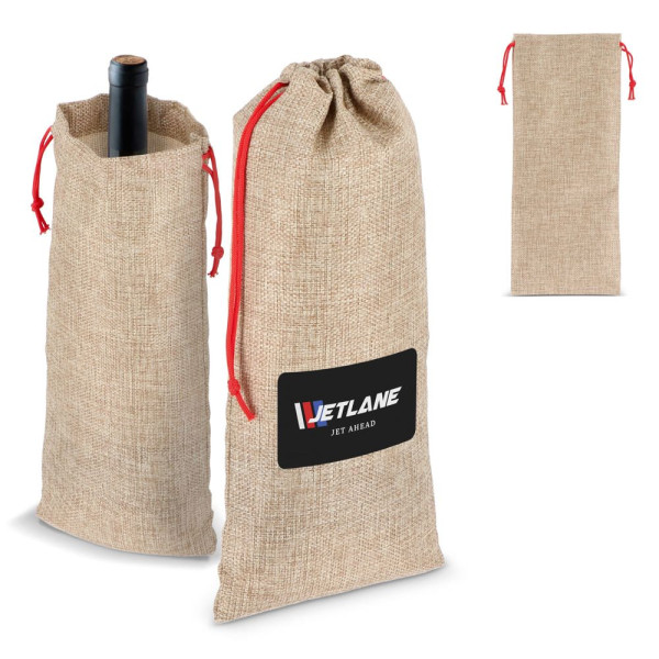 Jute-stijl flessentasje 14 x 34 cm